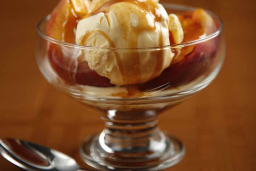 Grilled Peach Sundaes With Salted Caramel Sauce, from the book "Just Married & Cooking"