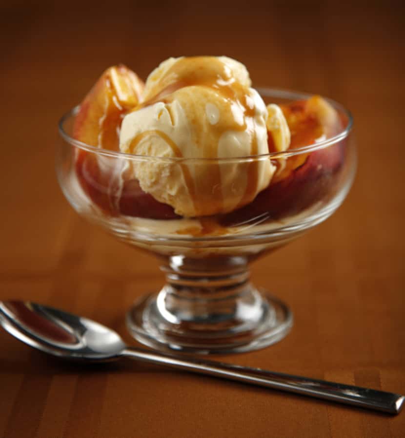 Grilled Peach Sundaes With Salted Caramel Sauce, from the book "Just Married & Cooking"