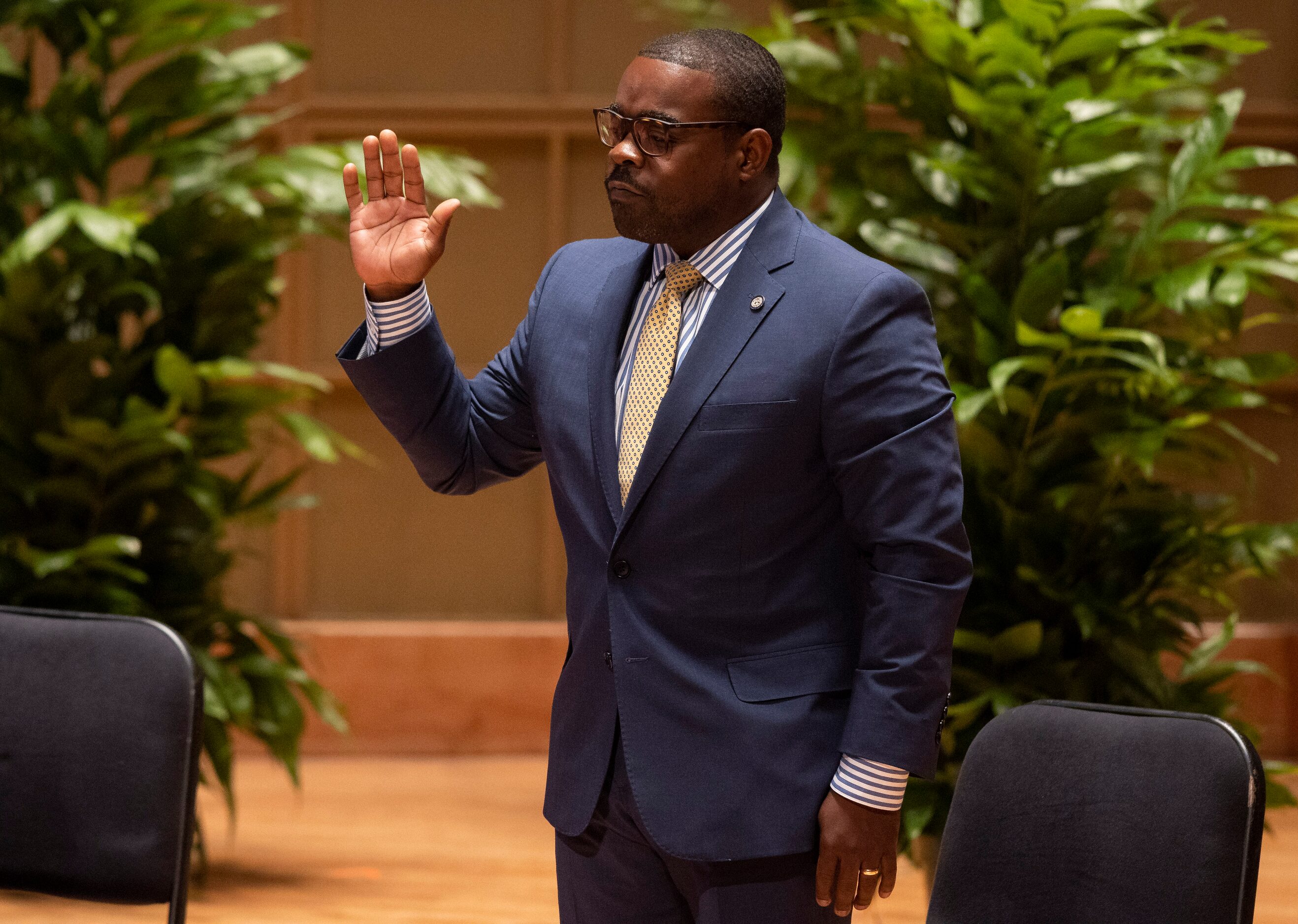 Incoming Dallas City council member Zarin Gracey, District 3, takes the oath of office...