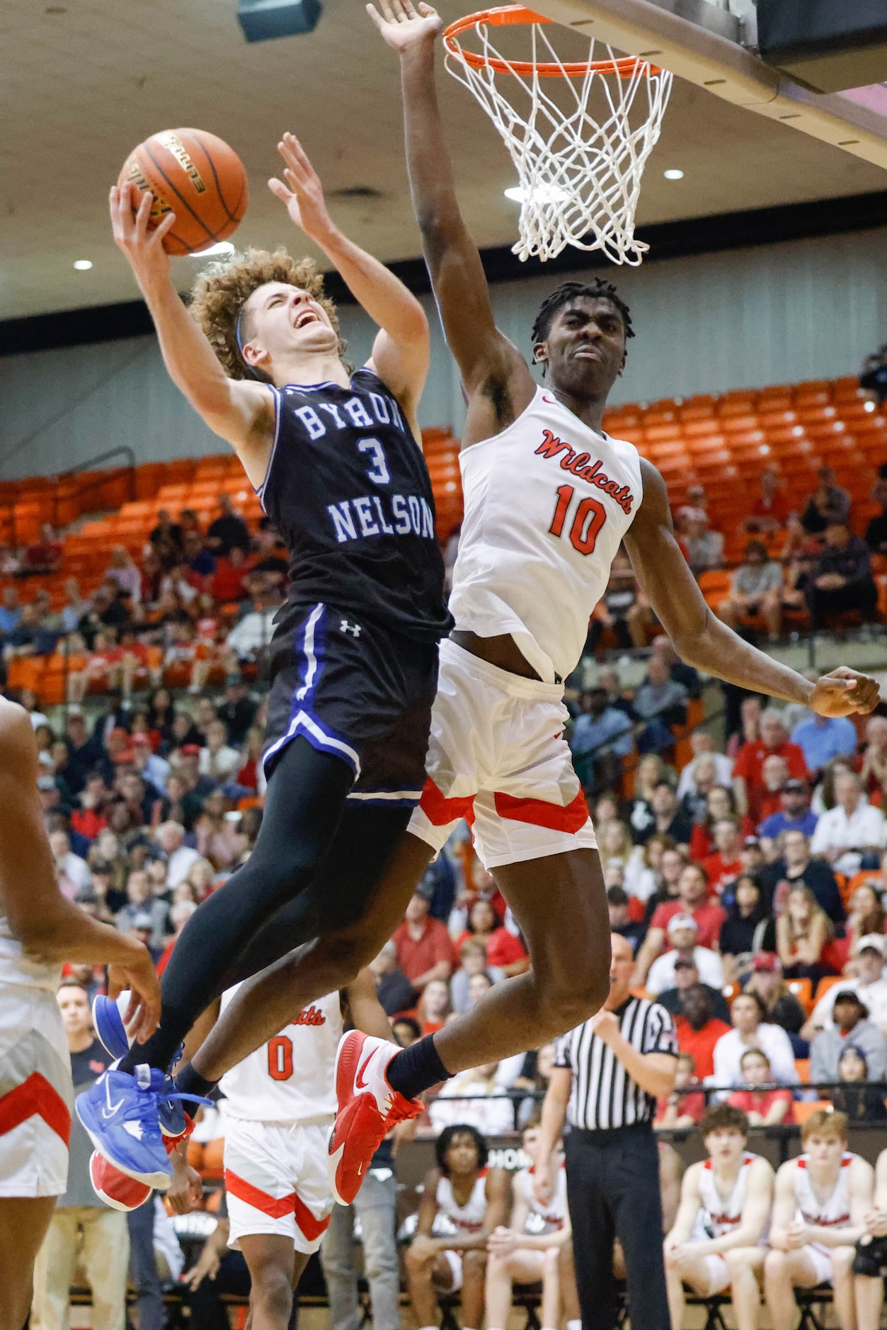 Byron Nelson High School' Finley Bizjack (3) goes for a shot against Lake Highlands High...