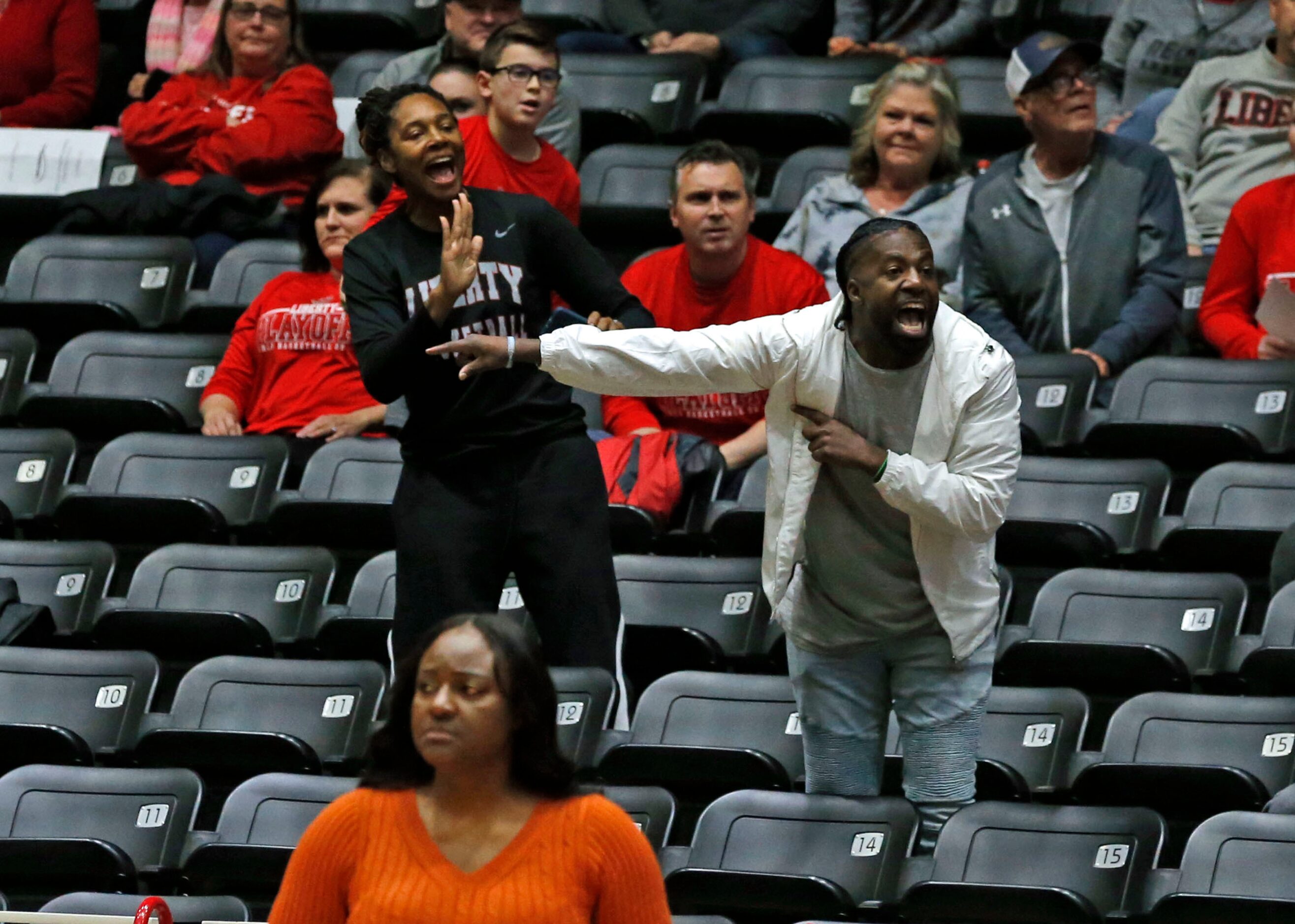 Frisco Liberty fans offer helpful criticism from the stands to officials during the Class 5A...