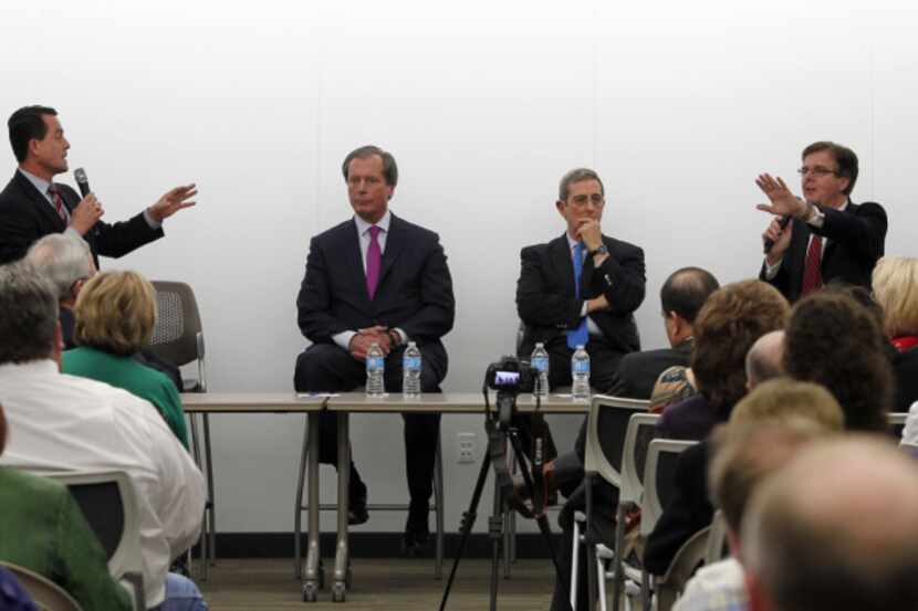 The four Republican candidates for lieutenant governor — Todd Staples (from left), David...