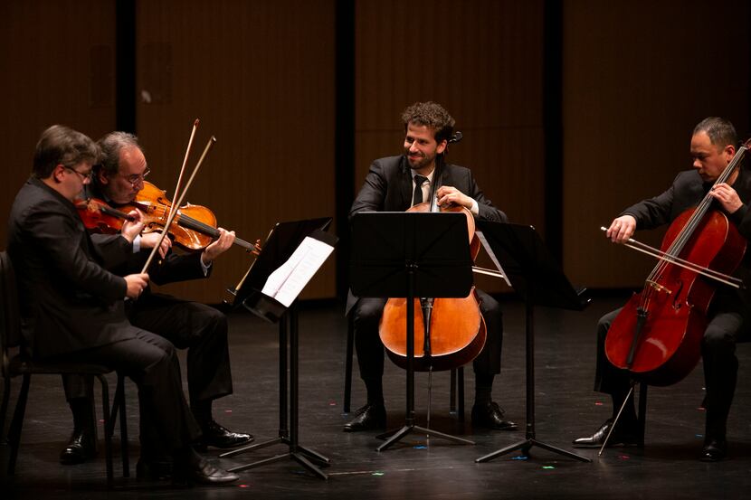 (From left) Violinist Aaron Boyd, violist Toby Hoffman and cellists Nick Canellakis and Bion...