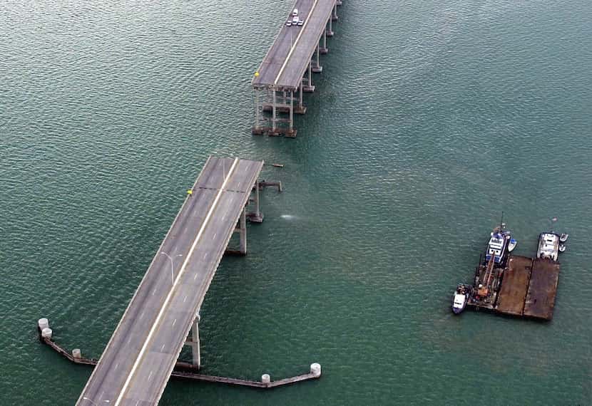A section of the Queen Isabella Causeway  tumbled 80 feet into the bay below in Port...