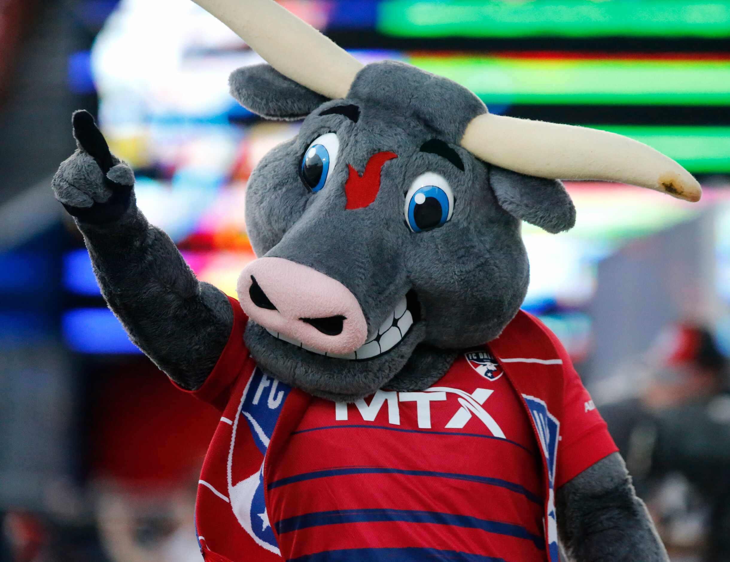 The FC Dallas mascot flashes a number one sign during the first half as FC Dallas hosted...