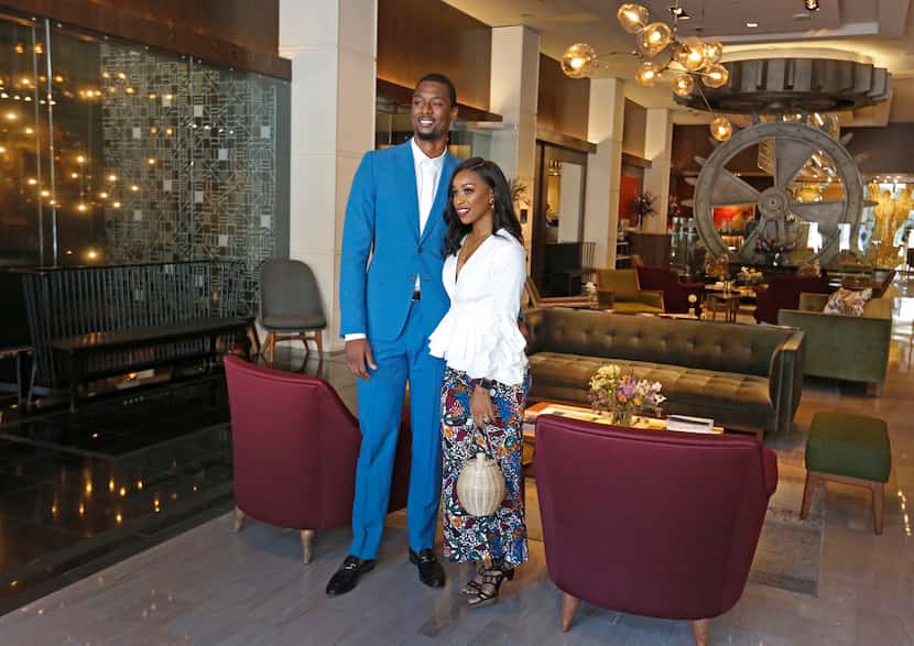 Dallas Mavericks basketball player Harrison Barnes and his wife Brittany are pictured at The...