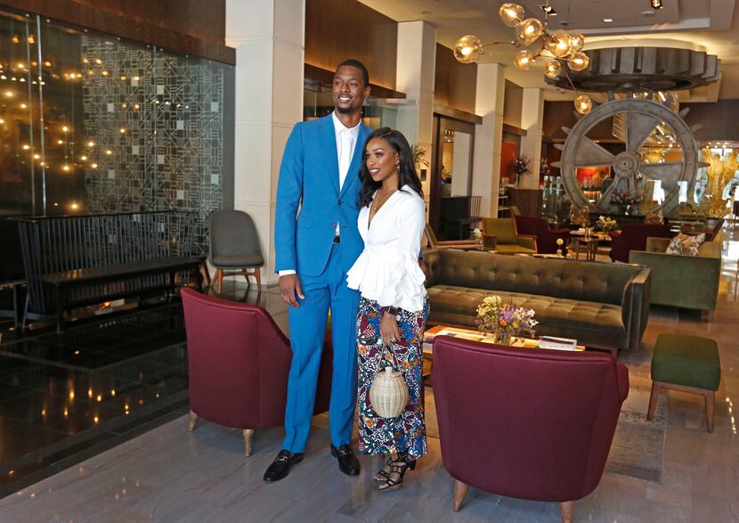 Dallas Mavericks basketball player Harrison Barnes and his wife Brittany are pictured at The...