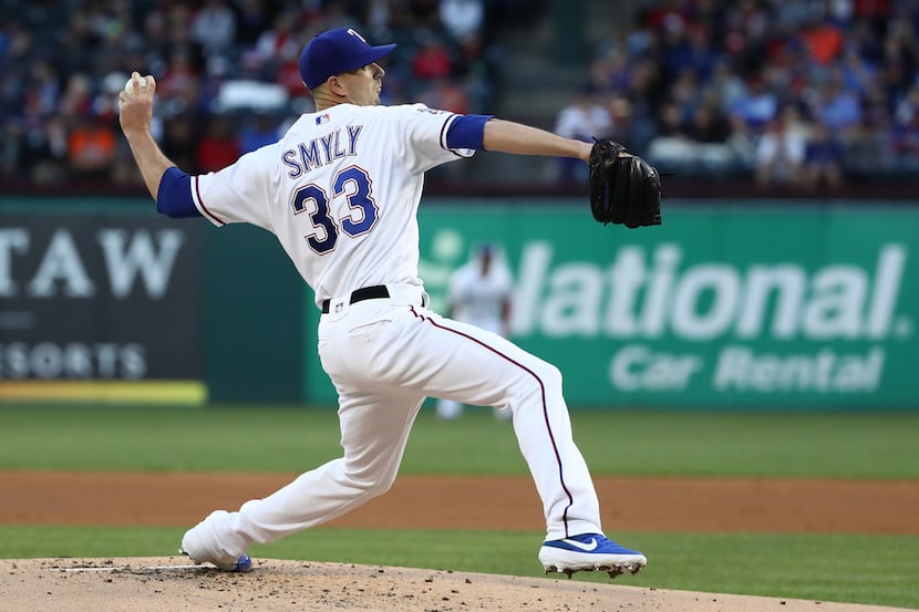 ARLINGTON, TEXAS - APRIL 19:  Drew Smyly #33 of the Texas Rangers throws against the Houston...