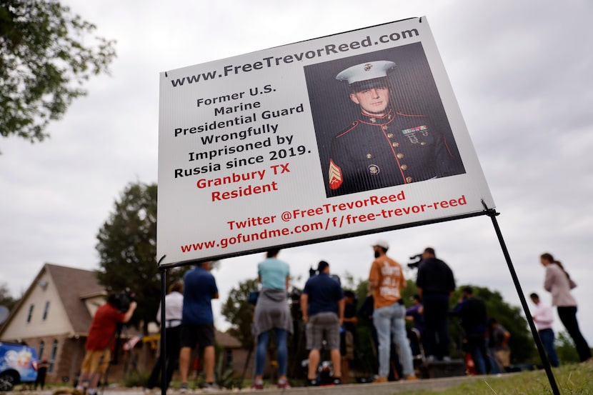 A yard sign sits outside Joey and Paula Reed’s Granbury home.