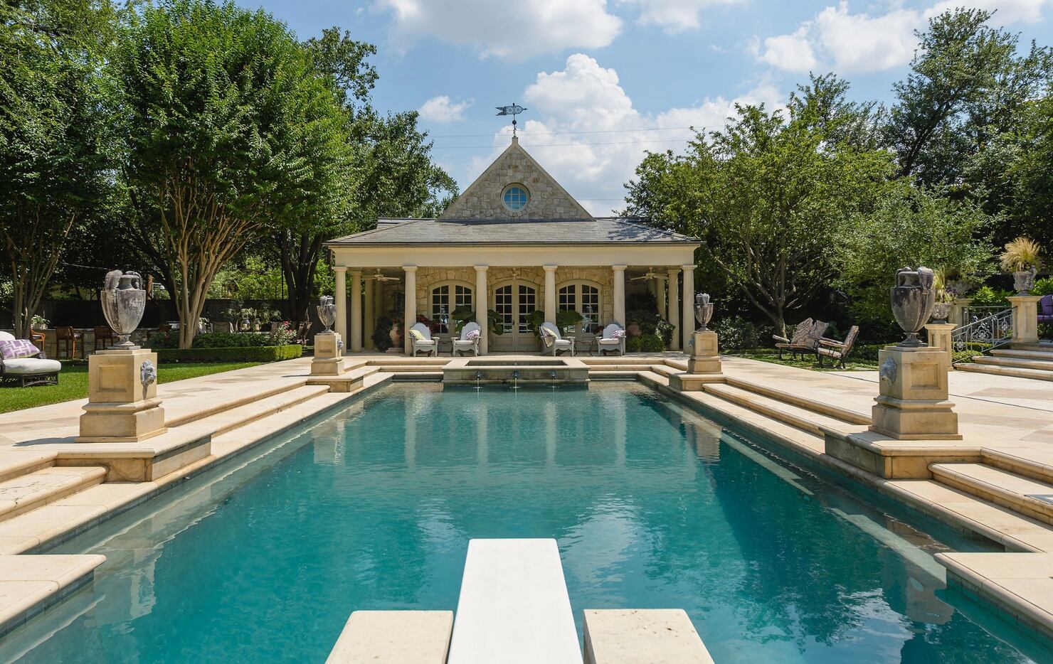 The almost three-acre estate on Hunters Glenn Drive has a pool and cabanas.