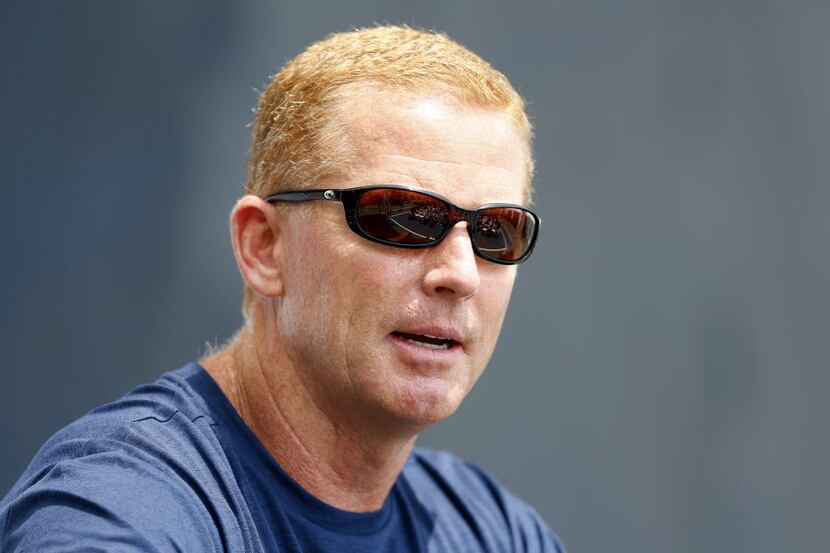 Dallas Cowboys head coach Jason Garrett answers questions during his midday press conference...