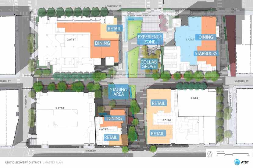 AT&T is spending $100 million to add new features and remodel its 4-building downtown campus.