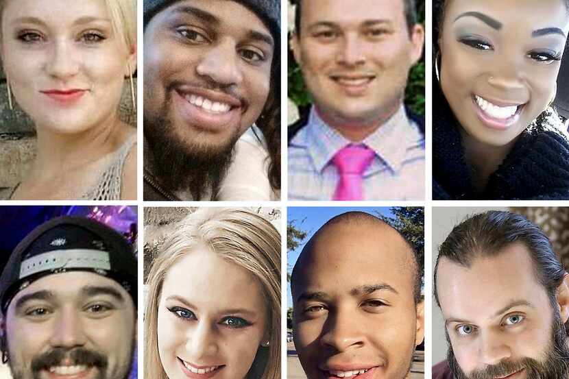 The shooting victims were (top row, from left) Meredith Hight, 27; Rion Morgan, 31; James...