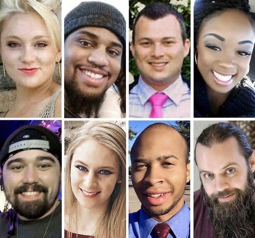 (Top row, from left) Meredith Hight, 27; Rion Morgan, 31; James Dunlop, 29; and Myah Bass,...