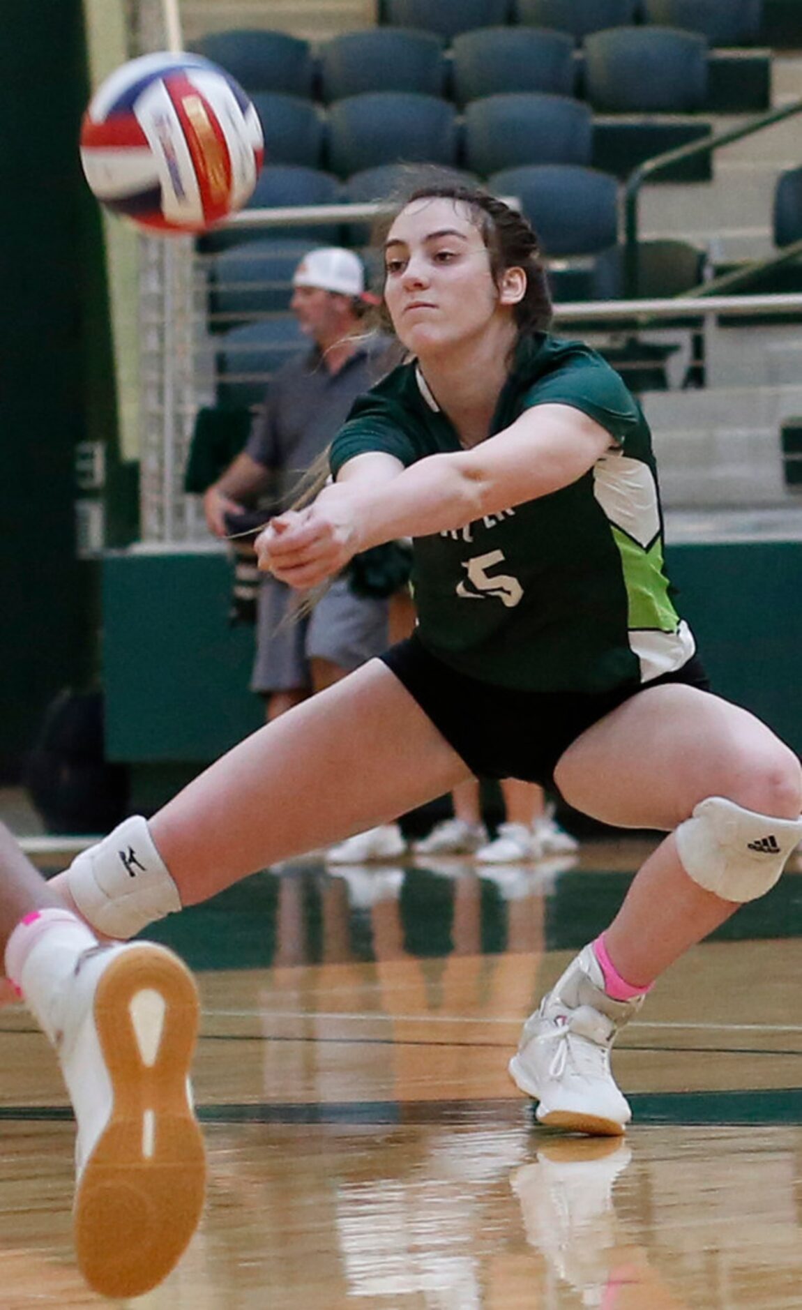 Prosper's Nikki Steinheiser (15) returns the ball during the first game of their match...