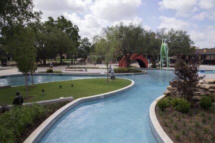 Construction of the JadeWaters resort water park ongoing at the Hilton Anatole on July 13,...