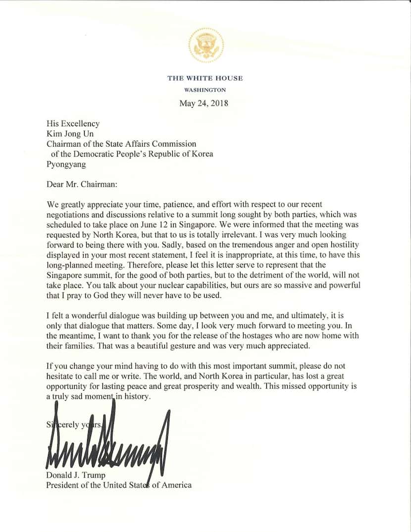 President Donald Trump sent a letter to North Korean dictator Kim Jong Un informing him that...