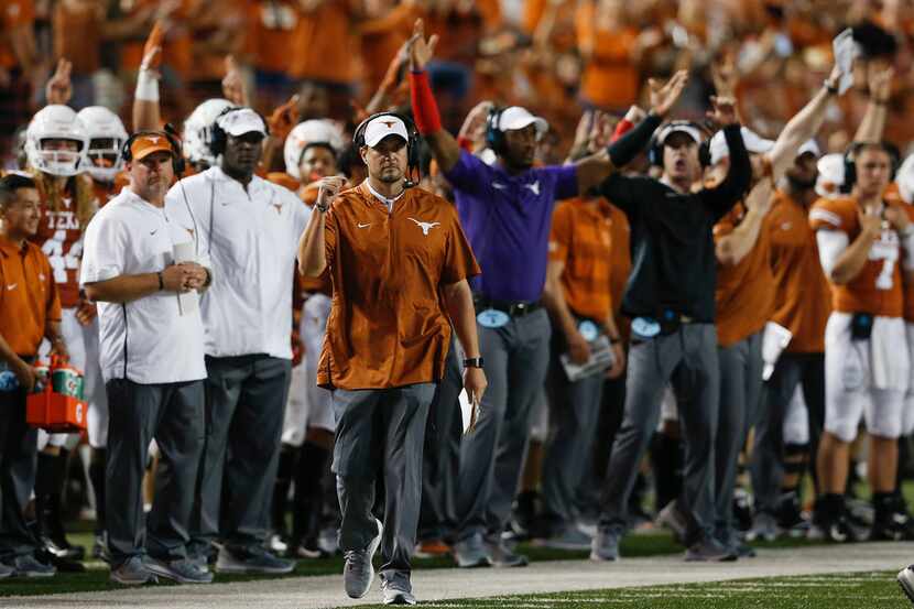 AUSTIN, TX - SEPTEMBER 15:  Head coach Tom Herman of the Texas Longhorns  reacts after a...