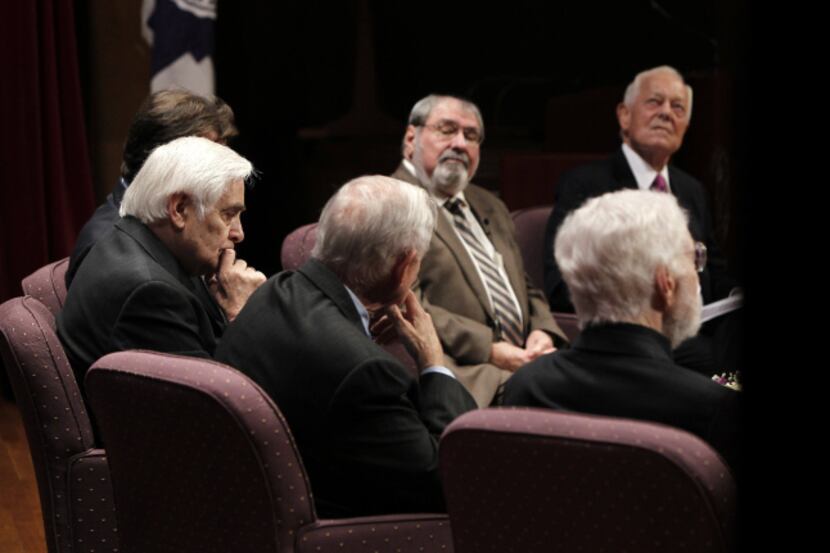 Historian and journalist Hugh Aynesworth (left) was among those gathered Wednesday  for a...