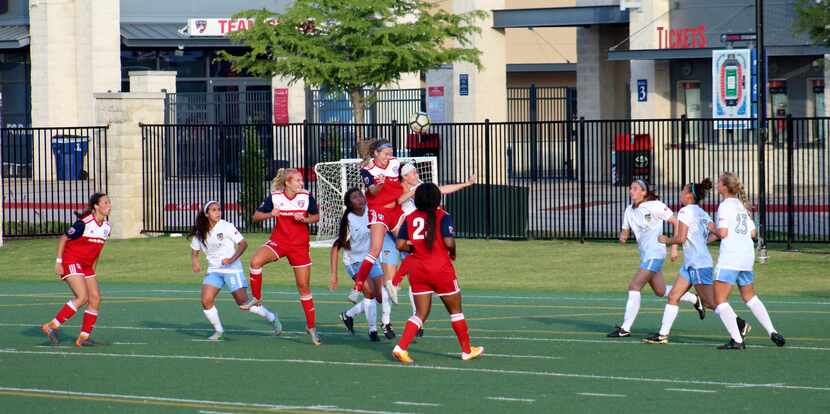 Toyota Soccer Center - Frisco, TX (June 24, 2018): FC Dallas' Addison McCain heads the ball...