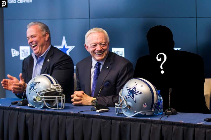 A Dallas Cowboys draft pick is introduced in a press conference with Cowboys Executive Vice...