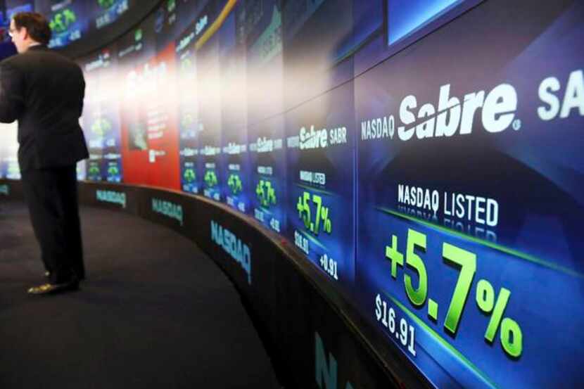 
The Sabre corporate logo made its debut Thursday on the Nasdaq. Shares launched at $16,...