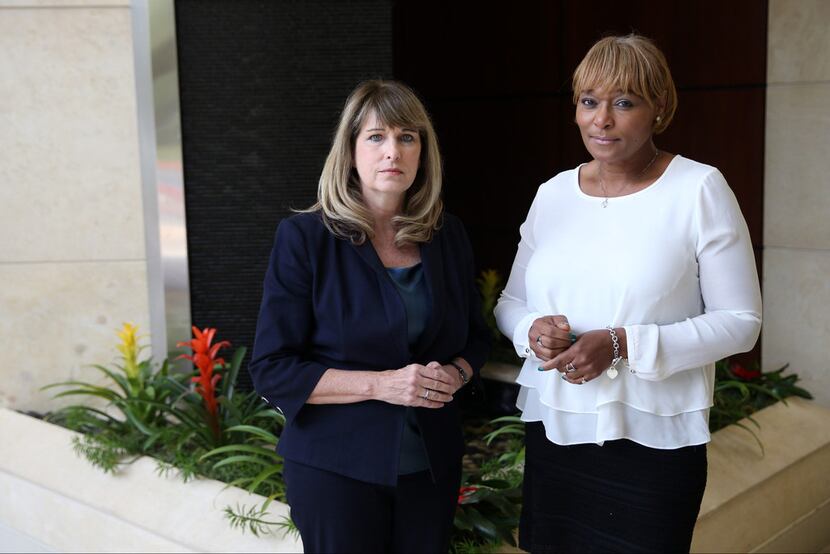 Lynette Smith-Clay (right) and her attorney, Jennifer Spencer, said Dallas County's human...