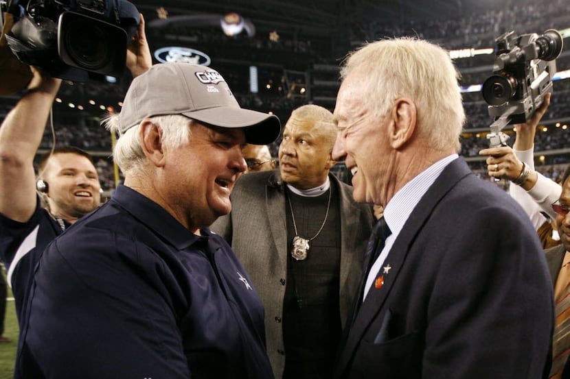 This Jan. 3, 2010 file photo shows Dallas Cowboys coach Wade Phillips, left, and team owner...