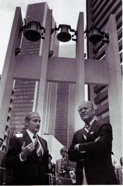 Peter Stewart (left) and former U. S. President Gerald R. Ford at Thanks-Giving Square.