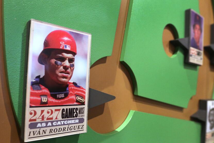 Former Texas Rangers catcher Pudge Rodriguez is included in a longevity exhibit at the...