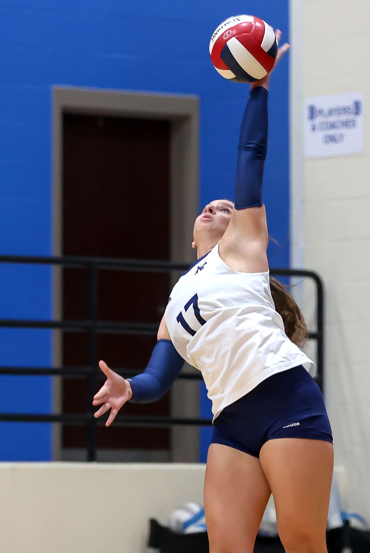 Keller's Faith Robets serves to Byron Nelson during a District 4-6A  volleyball match played...