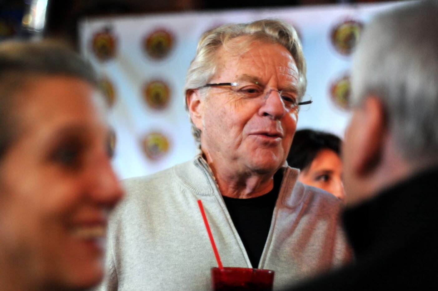 Television host Jerry Springer talks to fans before singing Elvis songs for The King's 80th...