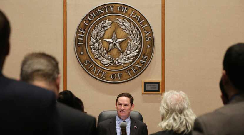 Dallas County Judge Clay Jenkins during a Dallas County Commissioners Court meeting in the...