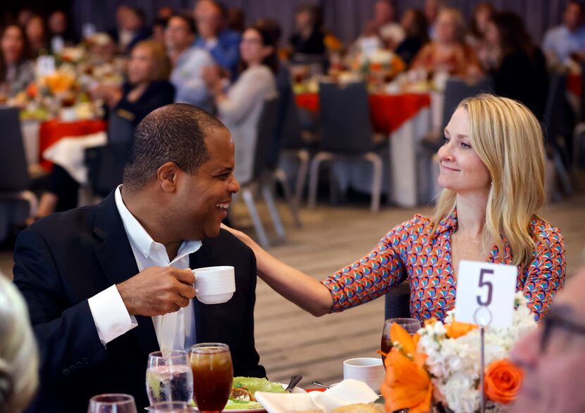 Dallas Mayor Eric Johnson (left) and Fort Worth Mayor Mattie Parker were introduced to...