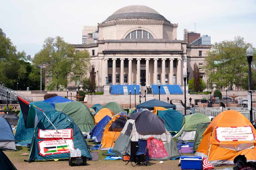 Student protesters camp on the campus of Columbia University on Tuesday, April 30, 2024, in...