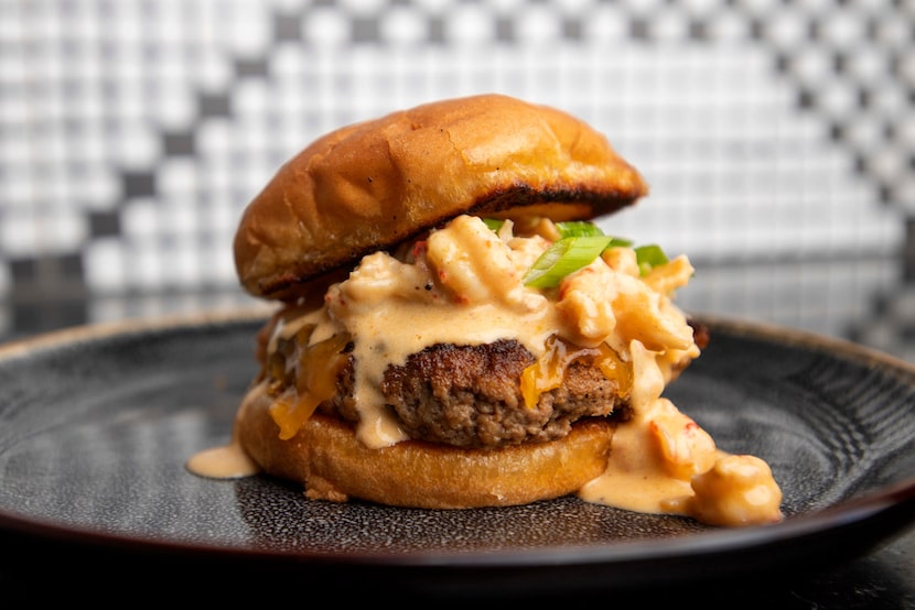 A crawfish turkey cheeseburger created by private chef Kenneth Temple.