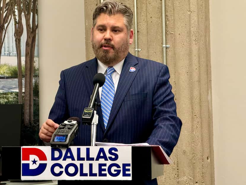 Dallas College Chancellor Justin Lonon speaks about the Dallas Transfer Collaborative at the...