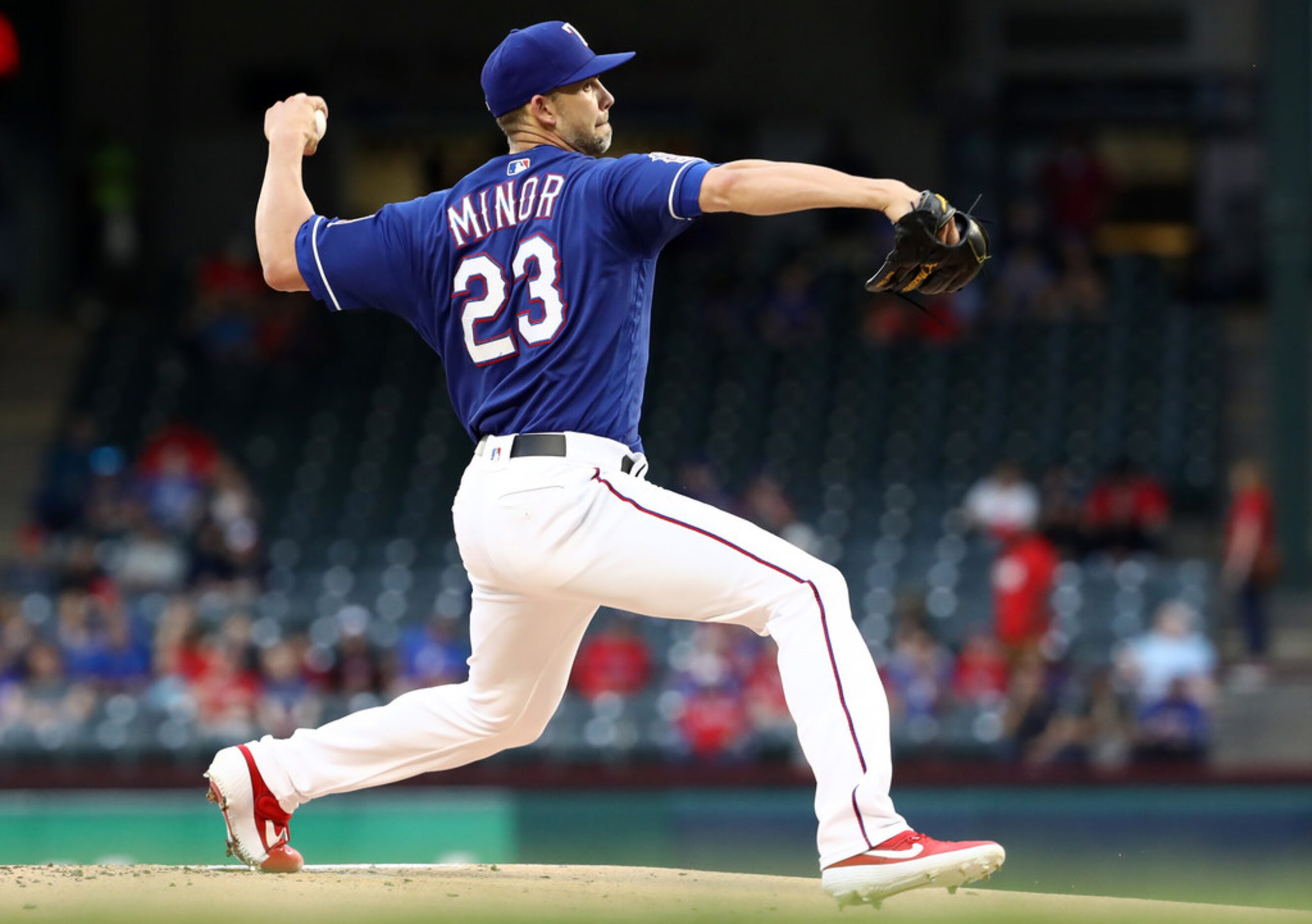 ARLINGTON, TEXAS - APRIL 16:  Mike Minor #23 of the Texas Rangers throws against the Los...