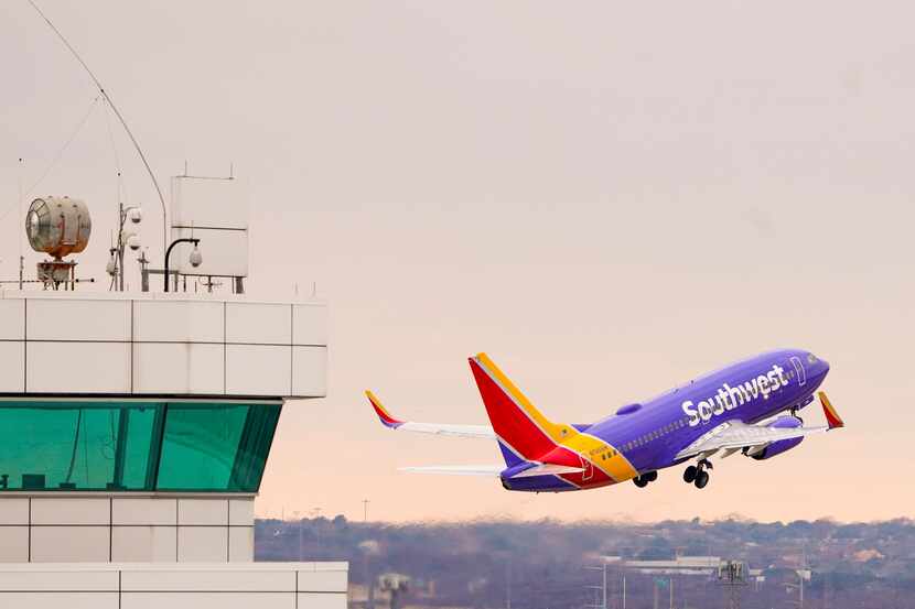 A Southwest Airlines flight takes off at Dallas Love Field on Jan. 7.