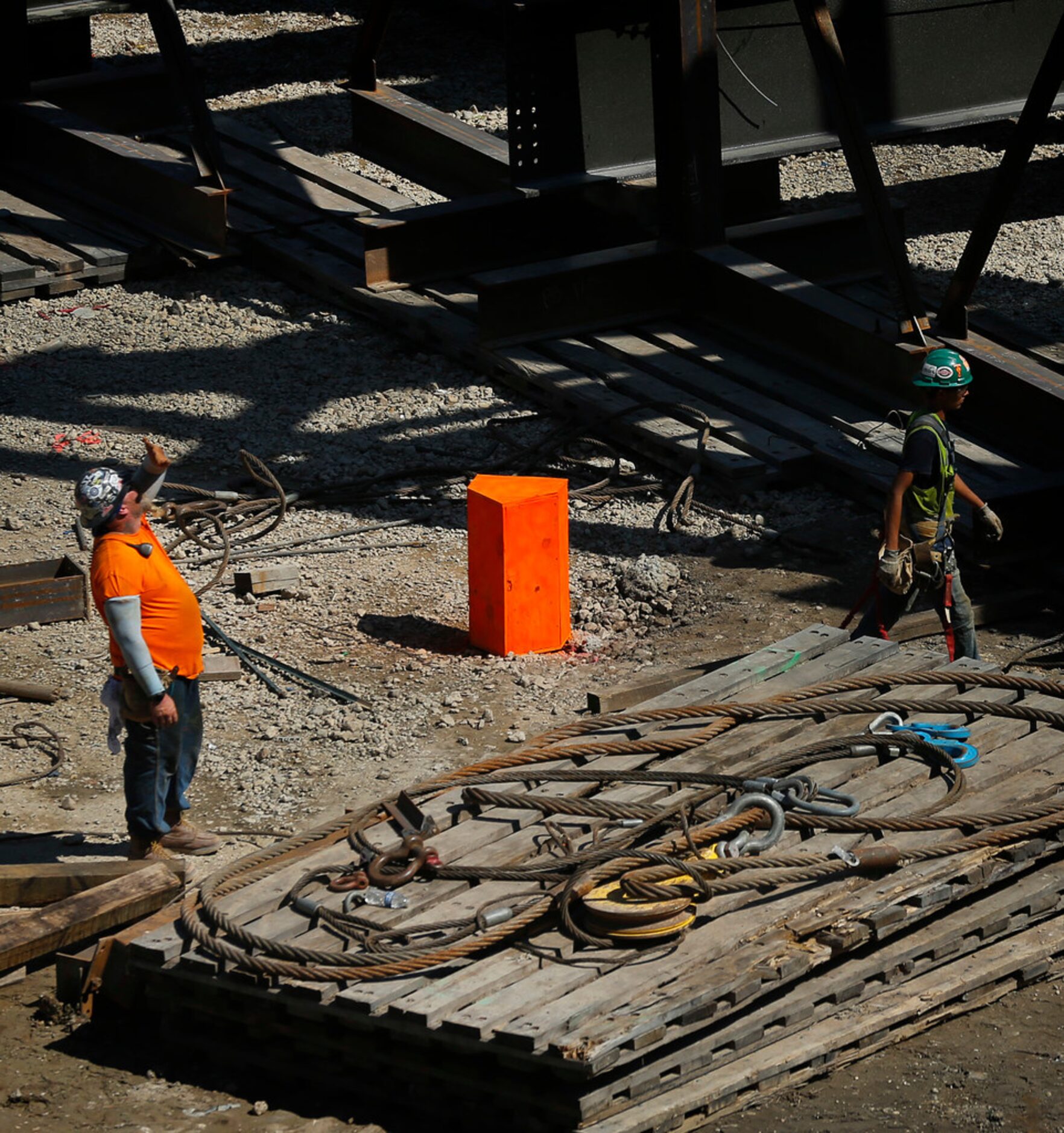 Home plate is marked by an orange concrete post at the new Globe Life Field under...