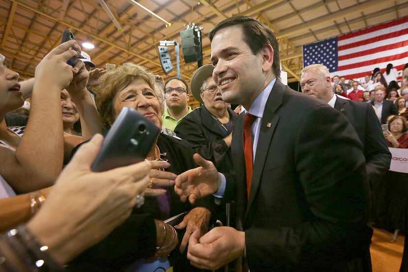 Sen. Marco Rubio  greeted supporters during a Super Tuesday rally at Tropical Park in Miami....