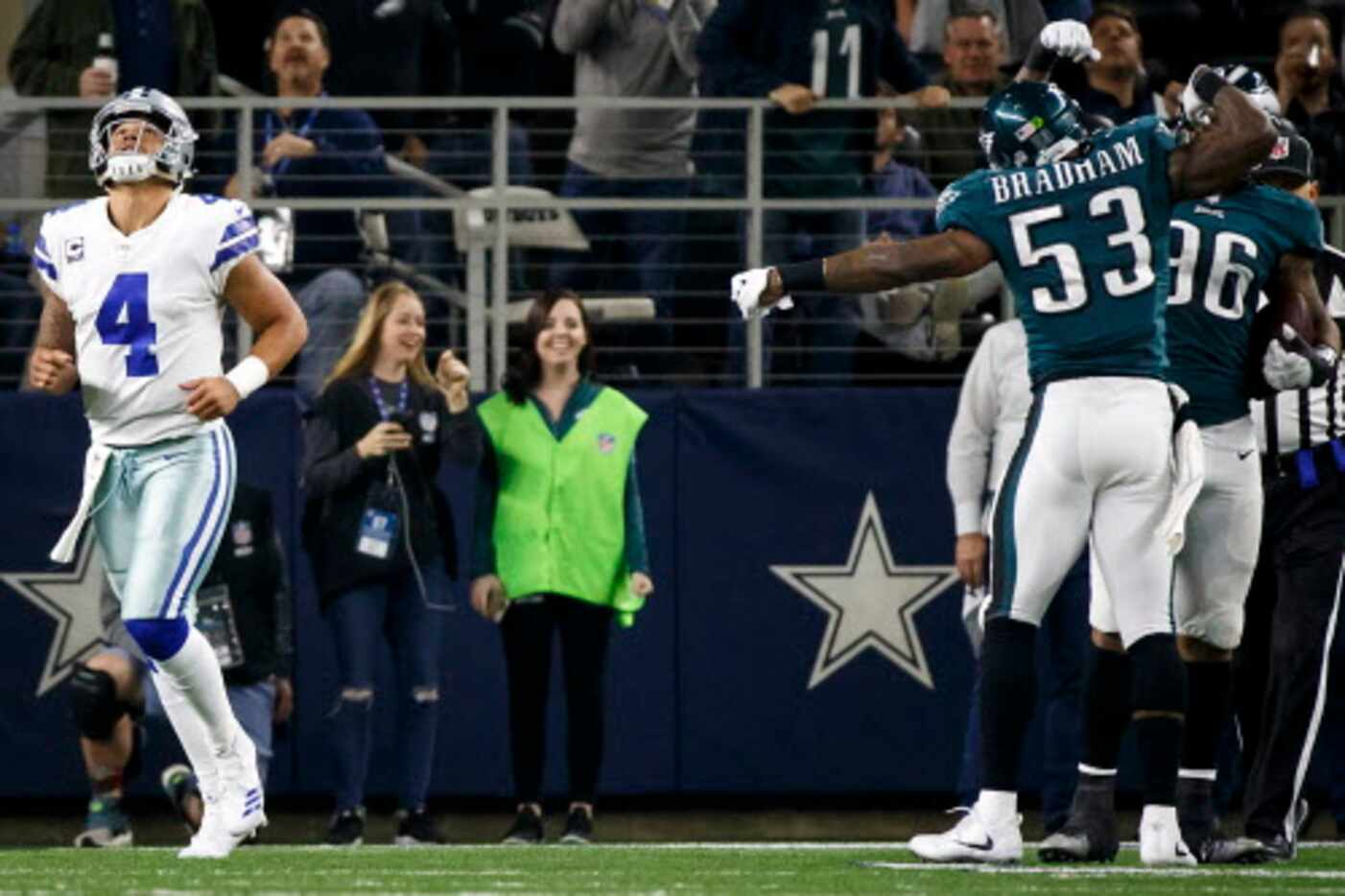 Dallas Cowboys quarterback Dak Prescott (4) walks off the field as Philadelphia Eagles...