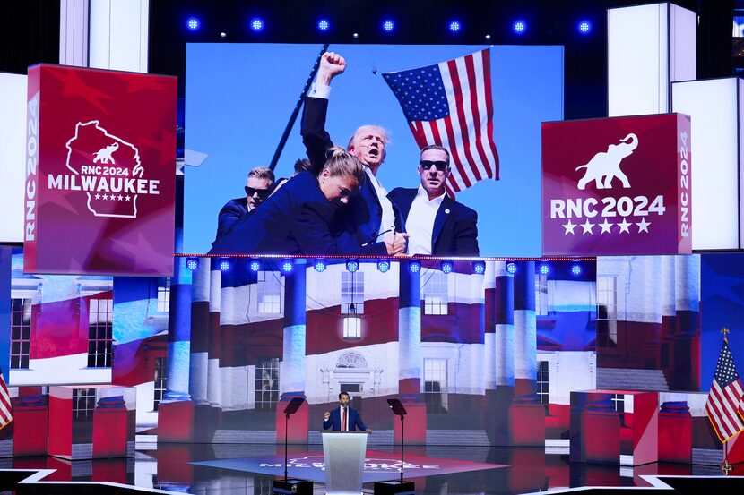 Donald J. Trump Jr. speaking during the Republican National Convention Wednesday, July 17,...