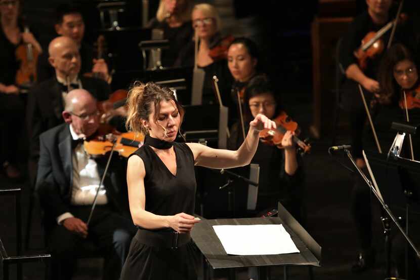 Audrey Saint-Gil conducts during the Dallas Opera's Hart Institute for Women Conductors...