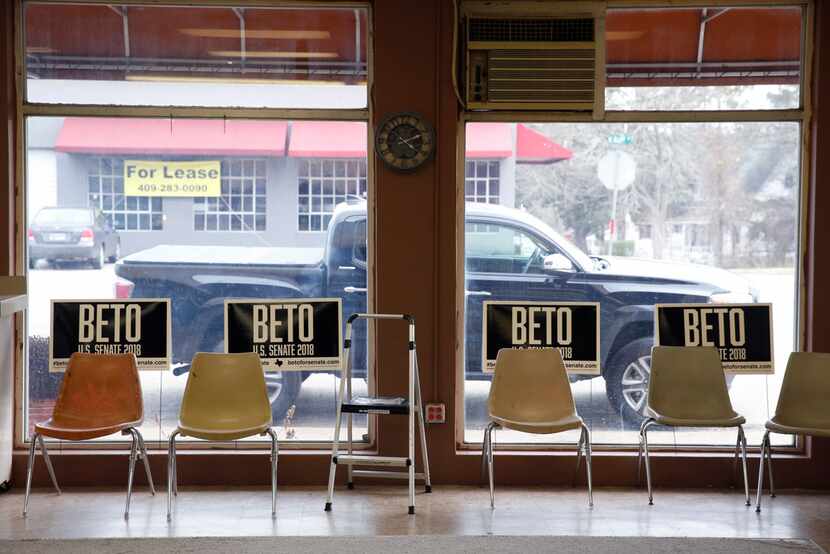 Campaign signs for Beto O'Rourke went up for an event at the Emporium for the Arts in...