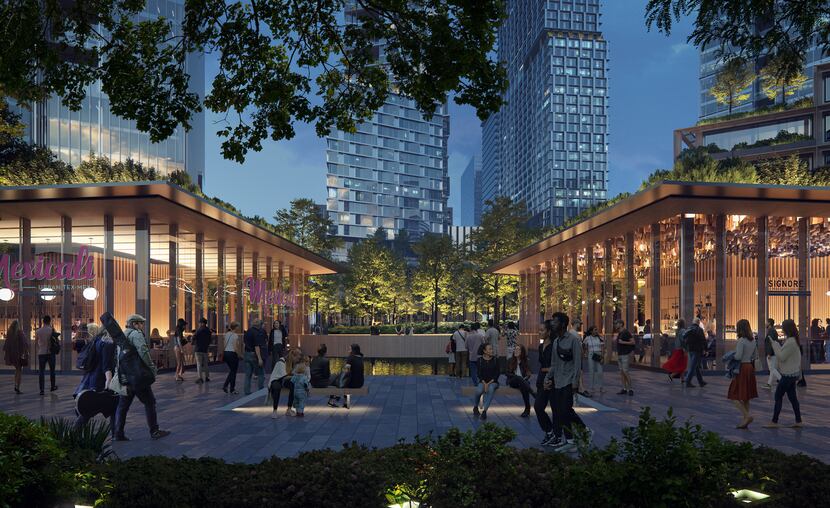 Retail, offices, hotels and residential towers will surround the planned park in the North...