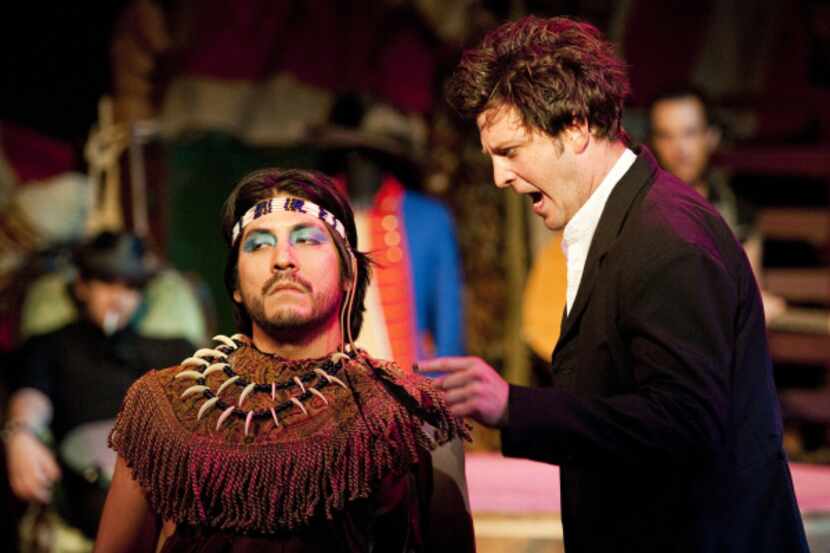 Andrew Jackson, played by Cameron Cobb, negotiates a treaty with Black Fox, played by Sergio...