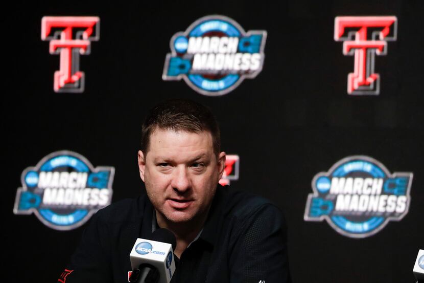 Texas Tech head coach Chris Beard speaks during a news conference at the NCAA men's college...