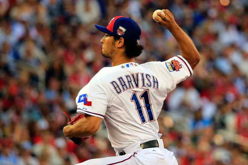 MINNEAPOLIS, MN - JULY 15:  American League All-Star Yu Darvish #11 of the Texas Rangers...