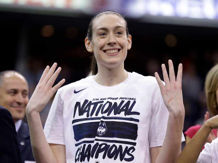 Connecticut's Breanna Stewart (30) celebrates following the NCAA college basketball...
